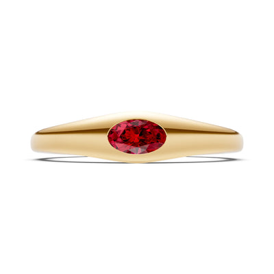 Flush-Set Oval Gemstone Mini Signet Ring