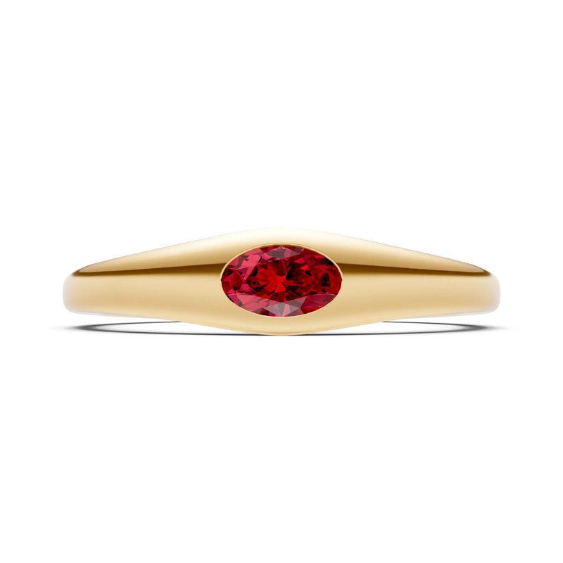 Ruby Flush-Set Oval Gemstone Mini Signet Ring