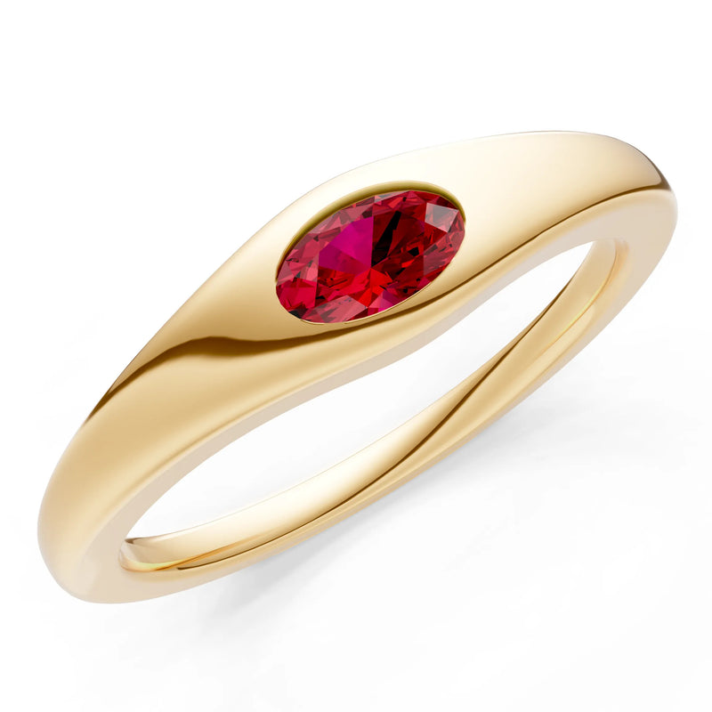 Flush-Set Oval Gemstone Mini Signet Ring