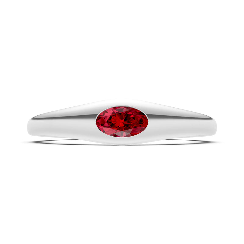 Ruby Flush-Set Oval Gemstone Mini Signet Ring