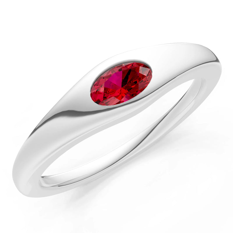Ruby Flush-Set Oval Gemstone Mini Signet Ring