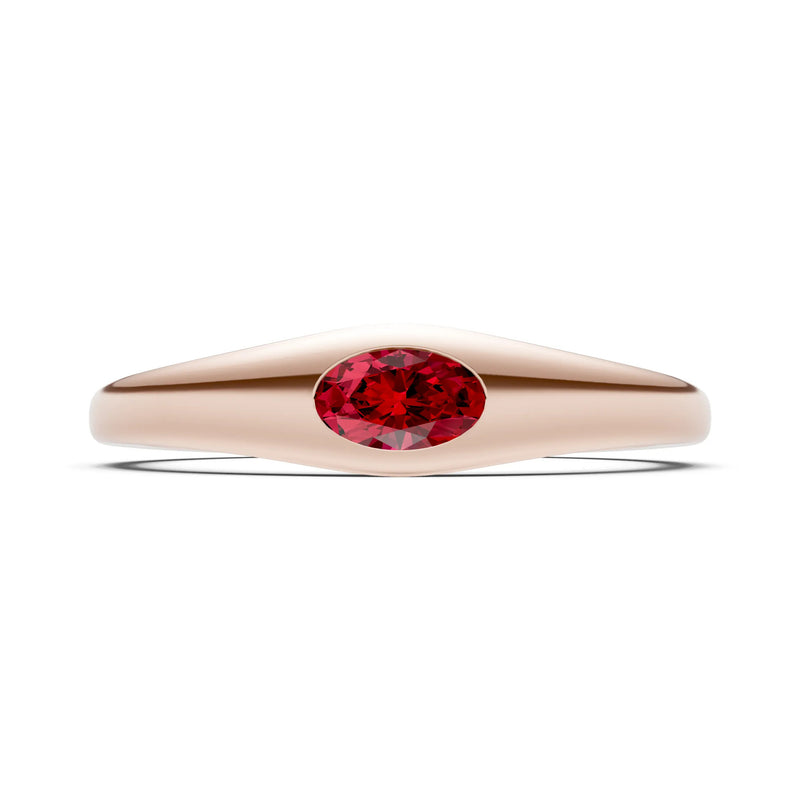 Ruby Flush-Set Oval Gemstone Mini Signet Ring