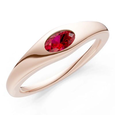 Flush-Set Oval Gemstone Mini Signet Ring