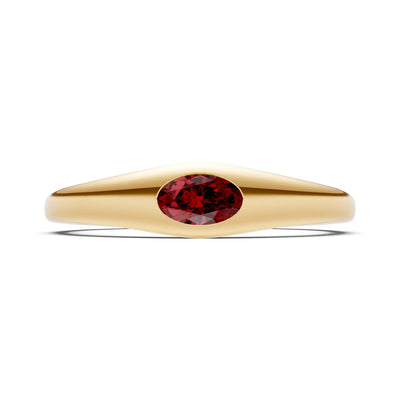 Flush-Set Oval Gemstone Mini Signet Ring