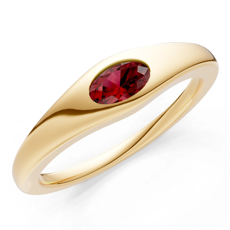Garnet Flush-Set Oval Gemstone Mini Signet Ring
