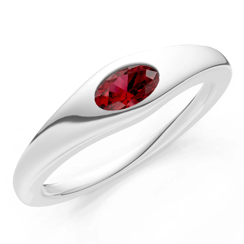 Flush-Set Oval Gemstone Mini Signet Ring