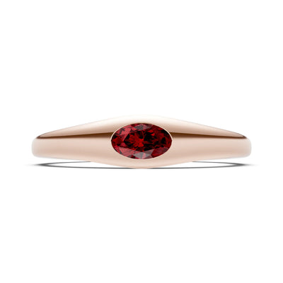Garnet Flush-Set Oval Gemstone Mini Signet Ring