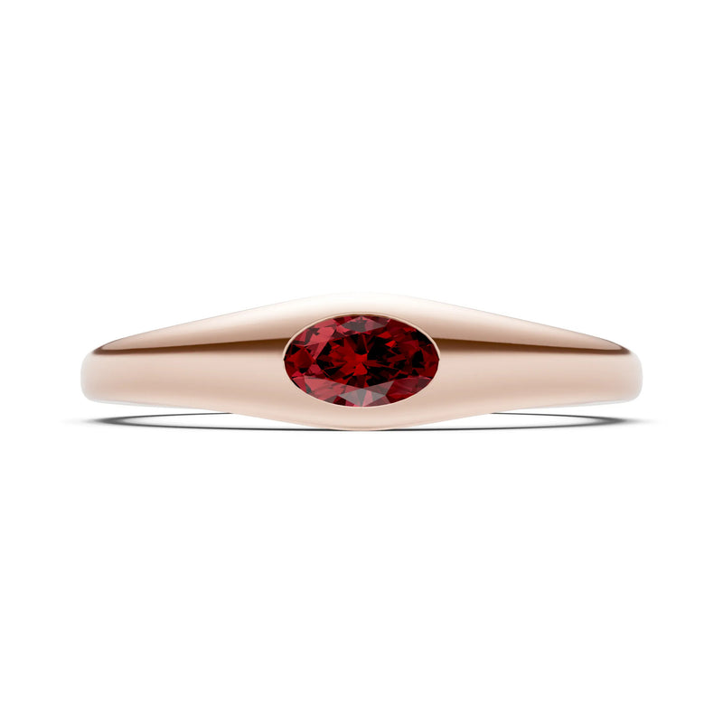 Garnet Flush-Set Oval Gemstone Mini Signet Ring