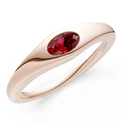Garnet Flush-Set Oval Gemstone Mini Signet Ring