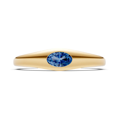 Flush-Set Oval Gemstone Mini Signet Ring