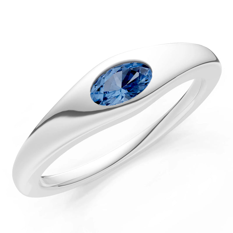 Flush-Set Oval Gemstone Mini Signet Ring