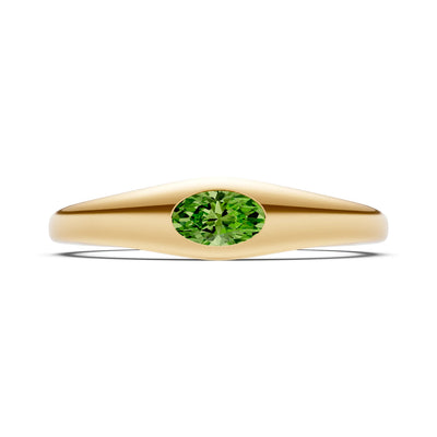 Peridot Flush-Set Oval Gemstone Mini Signet Ring