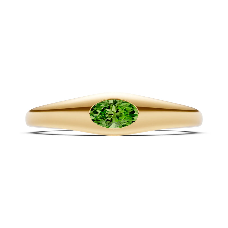 Peridot Flush-Set Oval Gemstone Mini Signet Ring