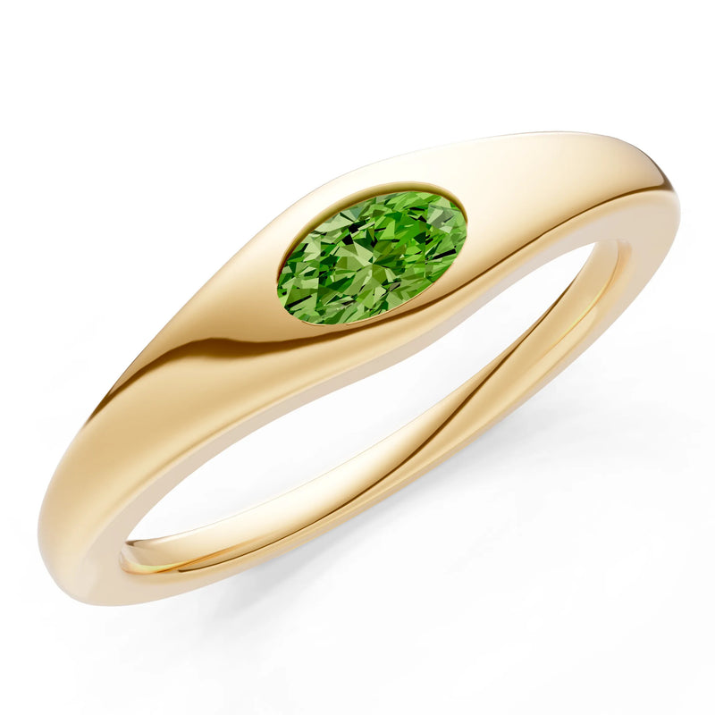 Flush-Set Oval Gemstone Mini Signet Ring