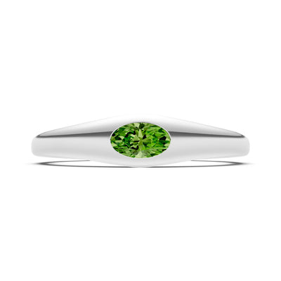 Peridot Flush-Set Oval Gemstone Mini Signet Ring
