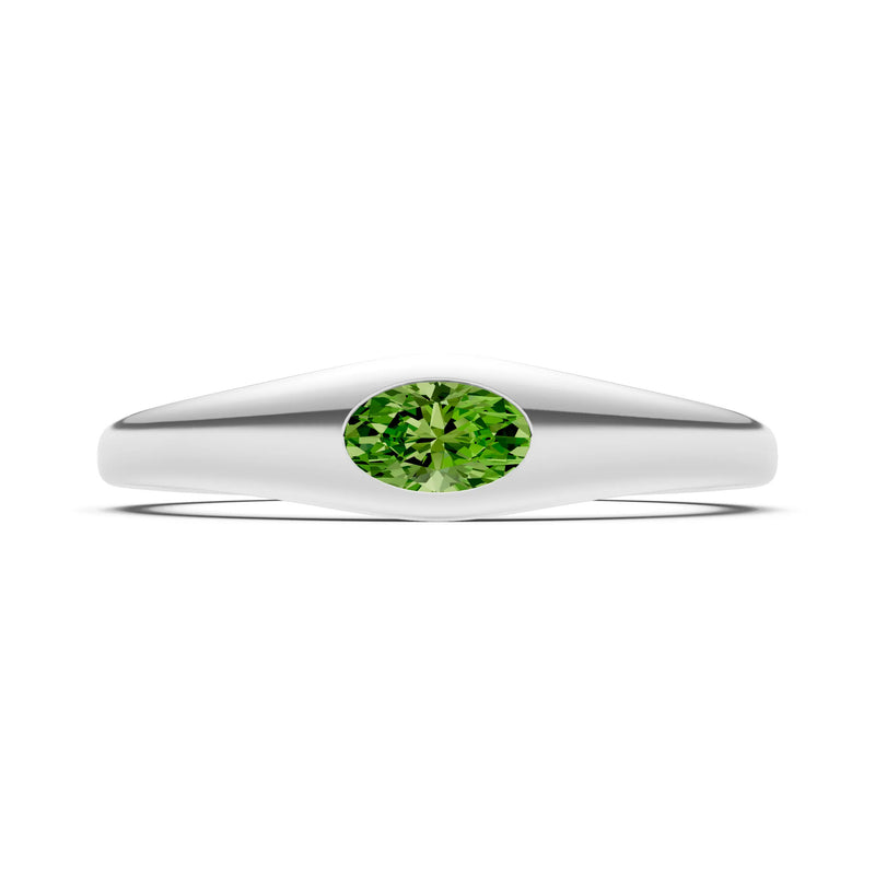 Peridot Flush-Set Oval Gemstone Mini Signet Ring