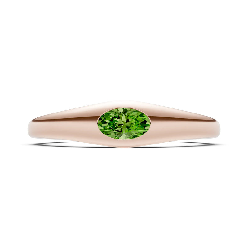 Peridot Flush-Set Oval Gemstone Mini Signet Ring