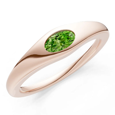 Peridot Flush-Set Oval Gemstone Mini Signet Ring