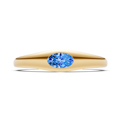 Swiss Blue Topaz Flush-Set Oval Gemstone Mini Signet Ring