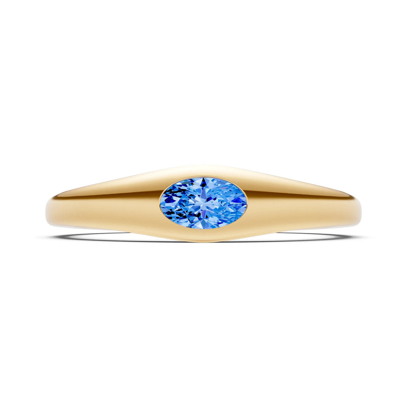 Swiss Blue Topaz Flush-Set Oval Gemstone Mini Signet Ring