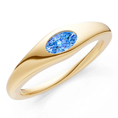 Swiss Blue Topaz Flush-Set Oval Gemstone Mini Signet Ring