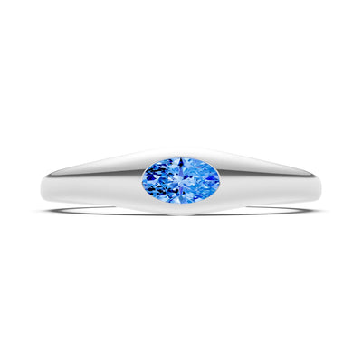 Swiss Blue Topaz Flush-Set Oval Gemstone Mini Signet Ring