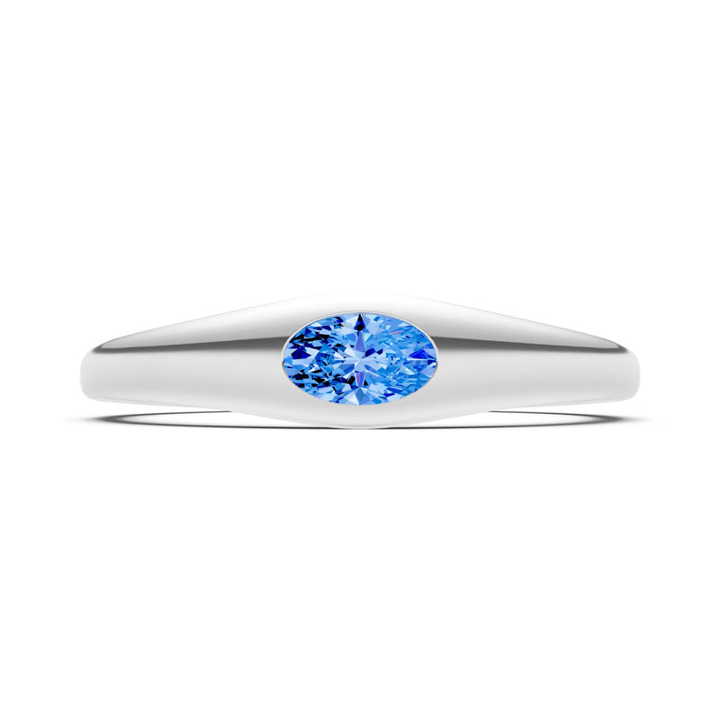 Swiss Blue Topaz Flush-Set Oval Gemstone Mini Signet Ring