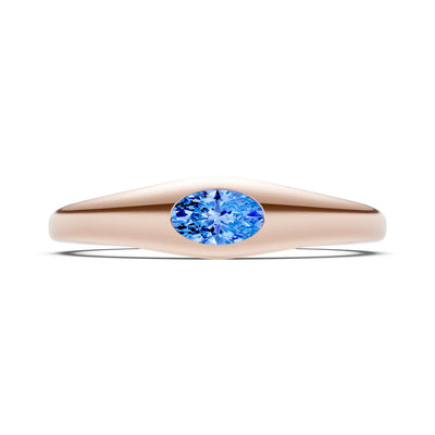 Swiss Blue Topaz Flush-Set Oval Gemstone Mini Signet Ring