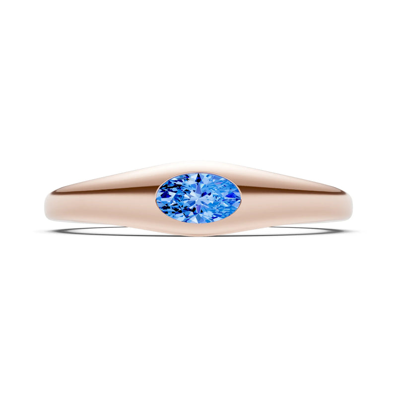Swiss Blue Topaz Flush-Set Oval Gemstone Mini Signet Ring