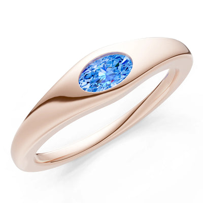 Swiss Blue Topaz Flush-Set Oval Gemstone Mini Signet Ring