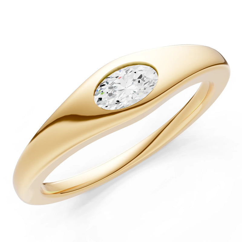Diamond Flush-Set Oval Gemstone Mini Signet Ring