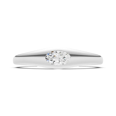 Diamond Flush-Set Oval Gemstone Mini Signet Ring