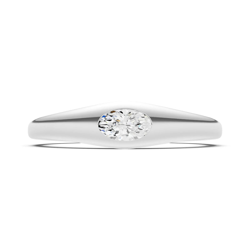 Diamond Flush-Set Oval Gemstone Mini Signet Ring