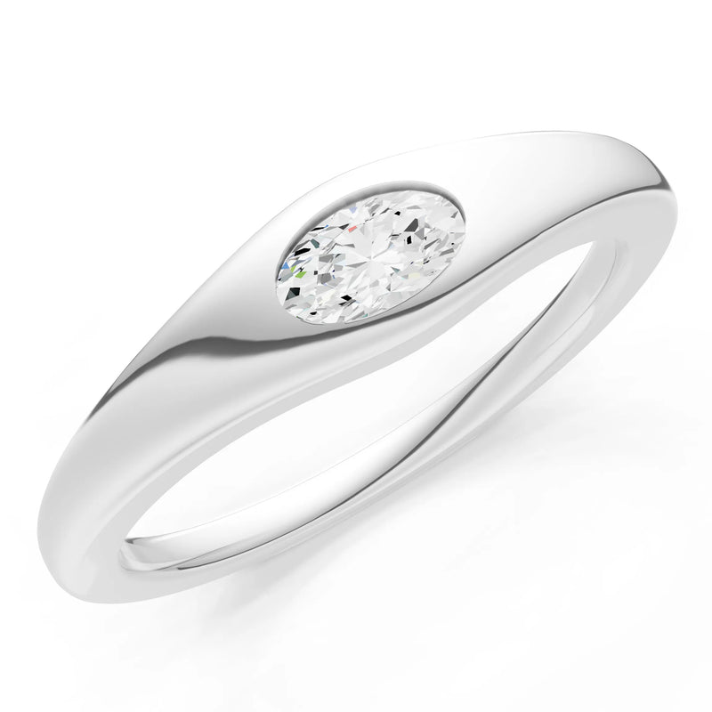 Diamond Flush-Set Oval Gemstone Mini Signet Ring