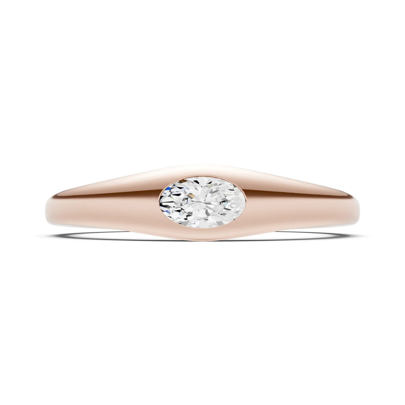 Diamond Flush-Set Oval Gemstone Mini Signet Ring
