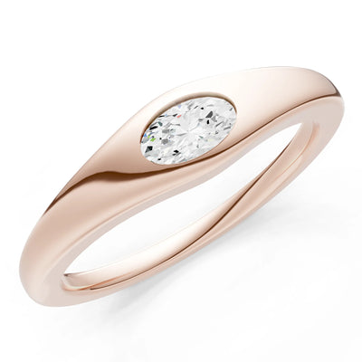 Diamond Flush-Set Oval Gemstone Mini Signet Ring