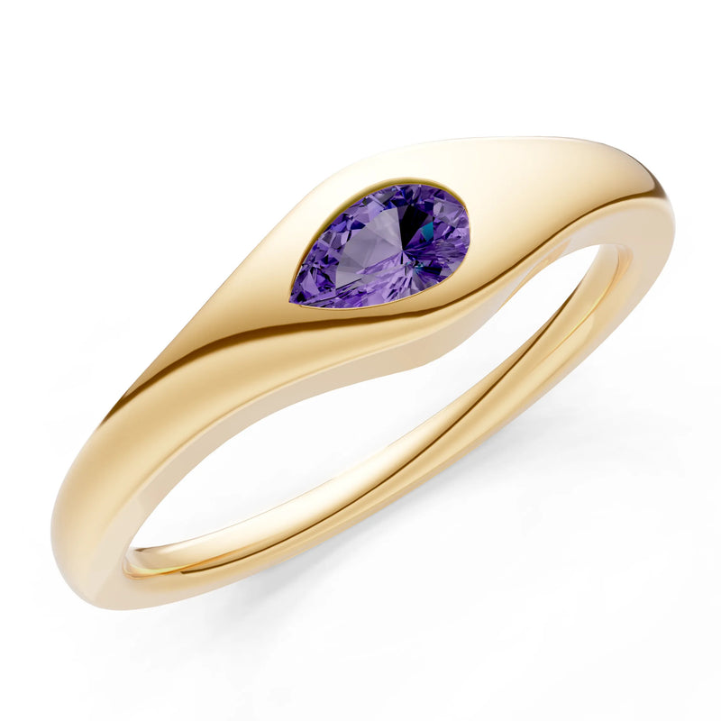 Pear Gemstone Inlaid Mini Signet Ring