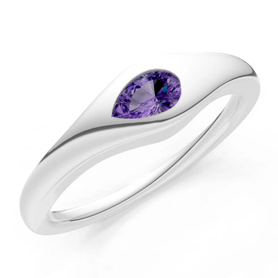 Pear Gemstone Inlaid Mini Signet Ring