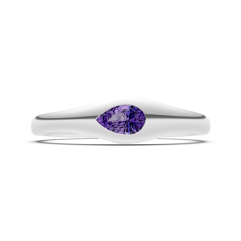 Amethyst Flush-Set Pear Gemstone Mini Signet Ring