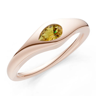 Citrine Flush-Set Pear Gemstone Mini Signet Ring
