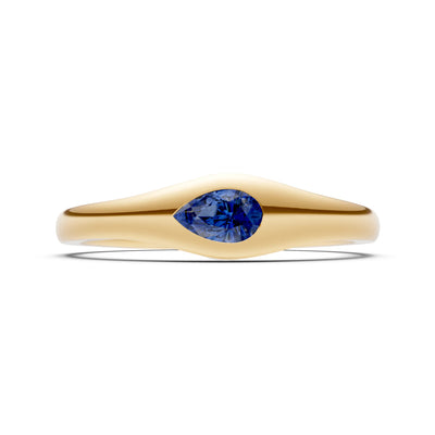 Blue Sapphire Flush-Set Pear Gemstone Mini Signet Ring