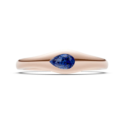 Blue Sapphire Flush-Set Pear Gemstone Mini Signet Ring