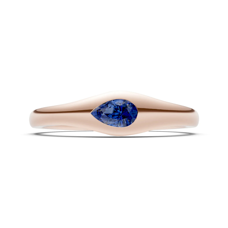 Blue Sapphire Flush-Set Pear Gemstone Mini Signet Ring