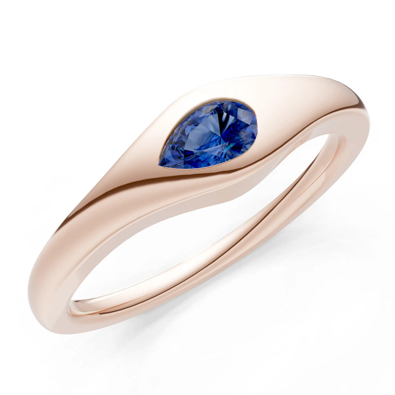 Blue Sapphire Flush-Set Pear Gemstone Mini Signet Ring