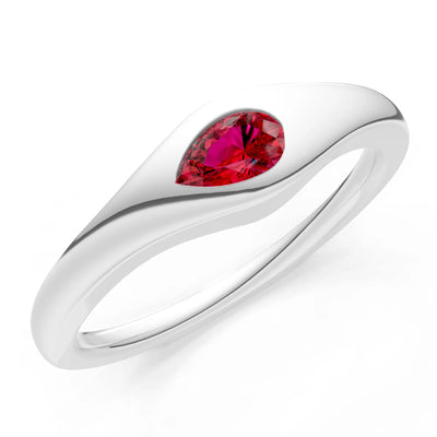 Pear Gemstone Inlaid Mini Signet Ring
