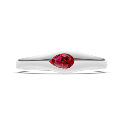 Ruby Flush-Set Pear Gemstone Mini Signet Ring