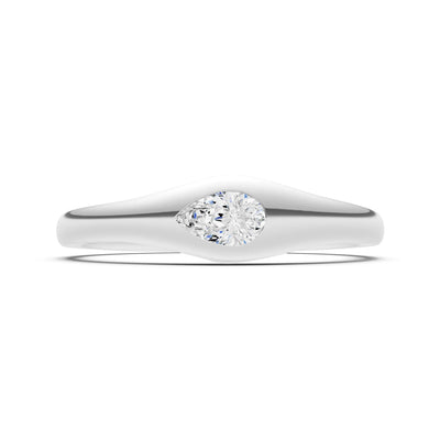 Diamond Flush-Set Pear Gemstone Mini Signet Ring