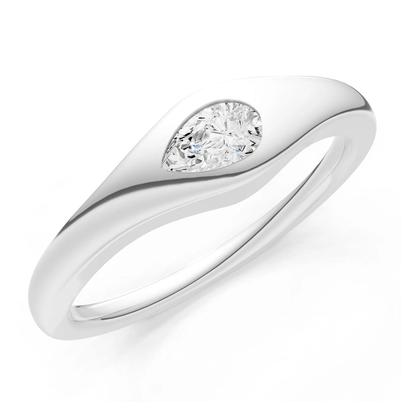 Diamond Flush-Set Pear Gemstone Mini Signet Ring