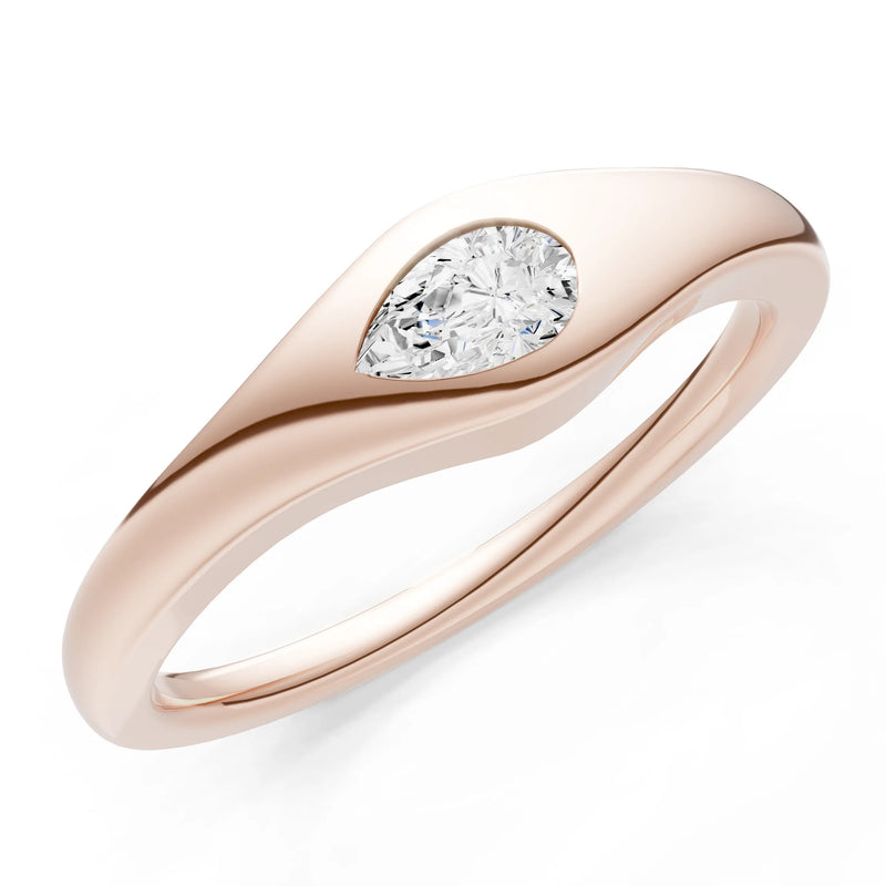Diamond Flush-Set Pear Gemstone Mini Signet Ring