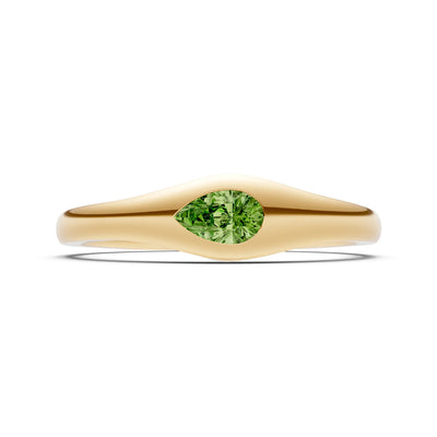 Peridot Flush-Set Pear Gemstone Mini Signet Ring